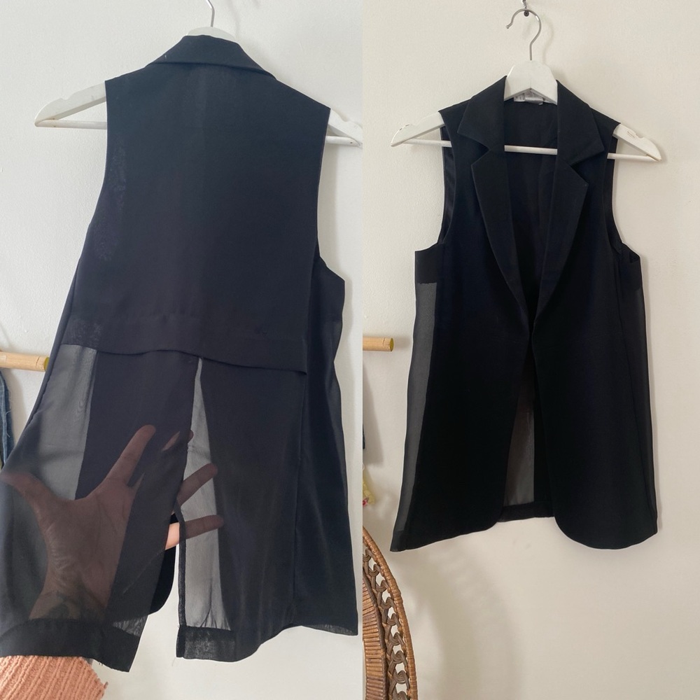 ⭐️Collared black vest with sheer panel in the back
